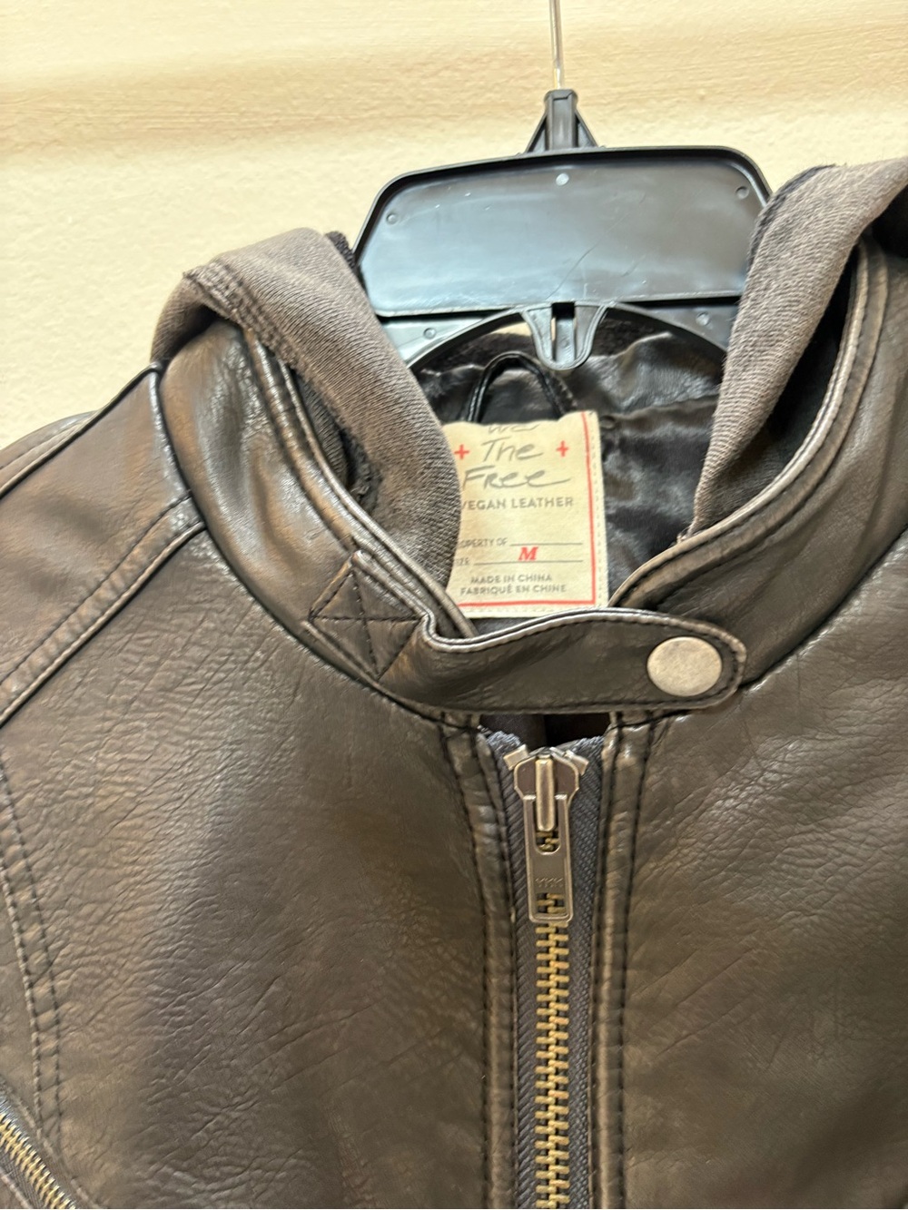 We The Free Espresso Brown Faux Leather Hooded Moto Jacket - Picture 5 of 10